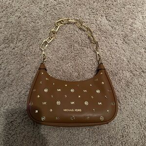 Michael Kors Brown and Gold Studded Shoulder Bag